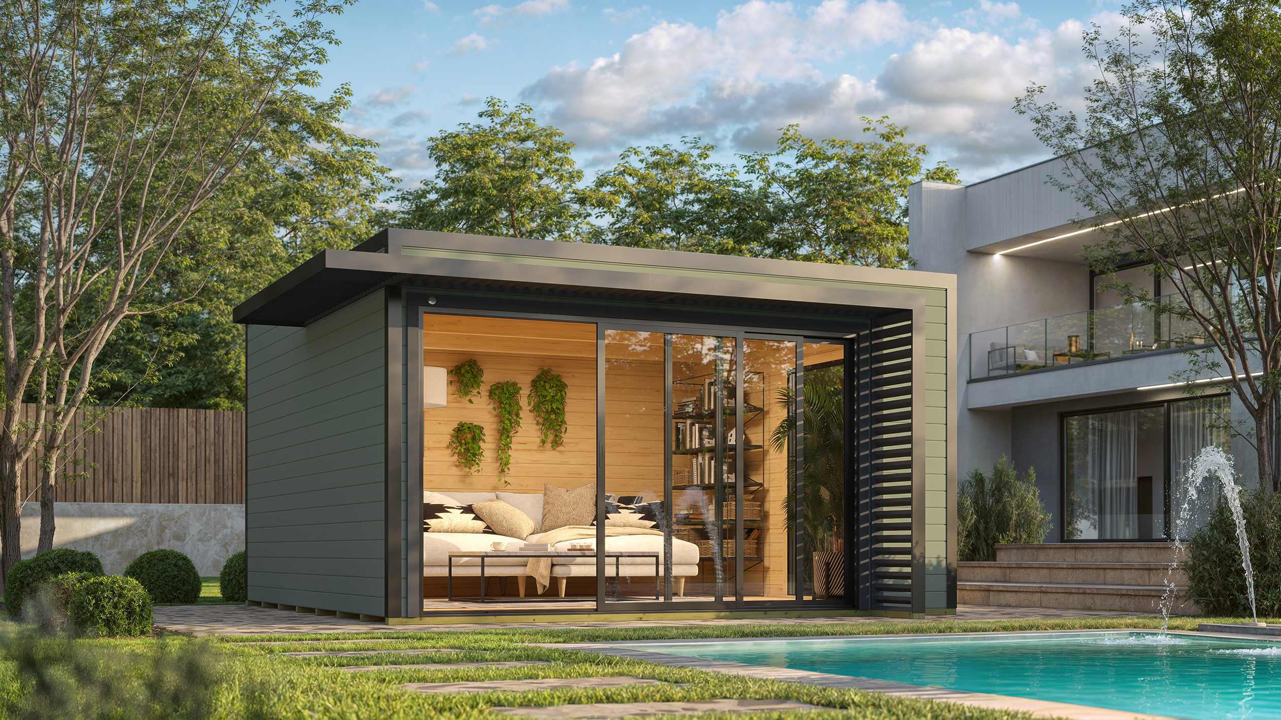 Weka Design Gartenhaus Pure Garden Amberley mit Aluminium-Schiebetür - 44 mm