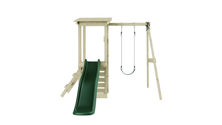 Rebo Spielturm Lyon inkl. Einzelschaukel, Rutsche und Kletterwand - by Weka